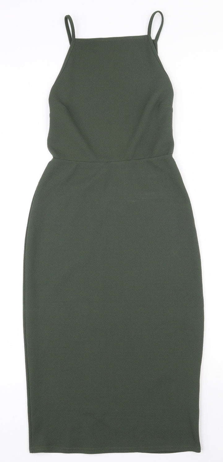 Oh My Love Womens Green Polyester Bodycon Size S Square Neck Pullover - Open back