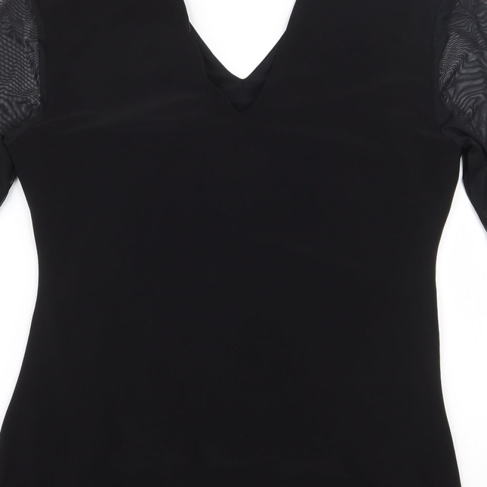 Roman Womens Black  Polyester Jersey Blouse Size 10 V-Neck