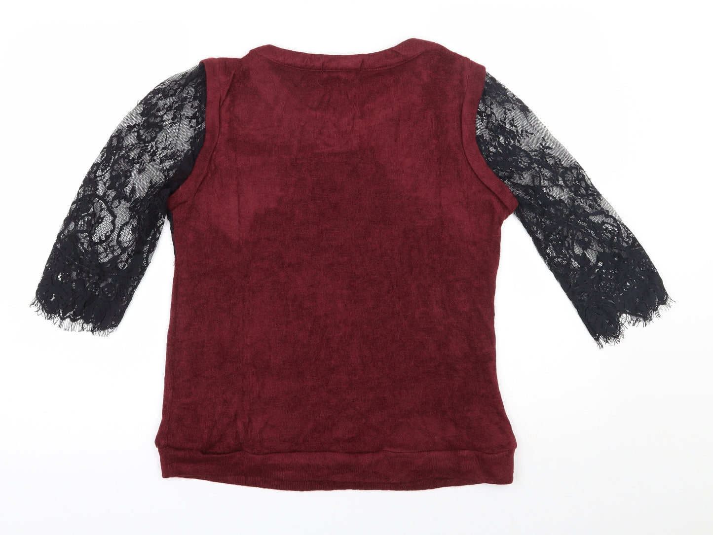 Vegas Womens Red Round Neck  Acrylic Pullover Jumper Size S   - Lace sleeves