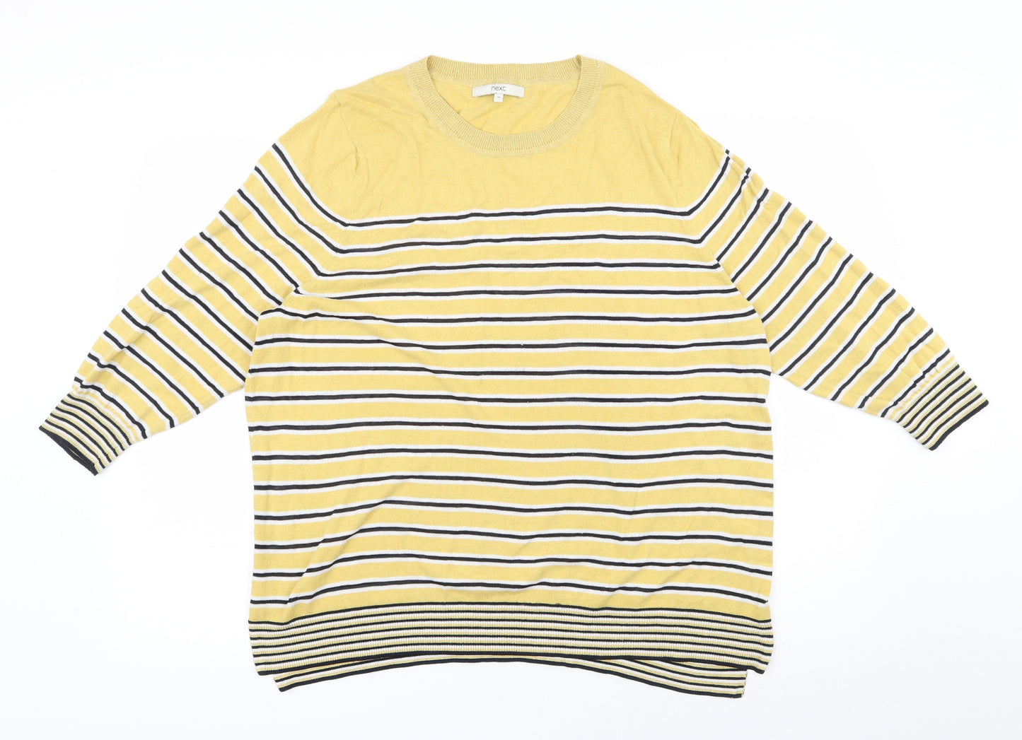 NEXT Womens Yellow Round Neck Striped Cotton Pullover Jumper Size 18