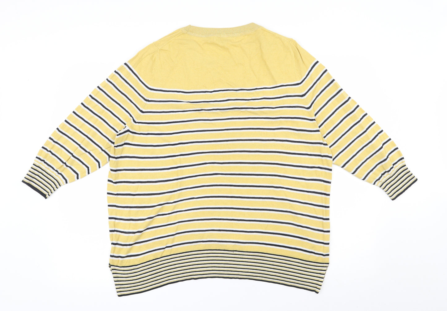 NEXT Womens Yellow Round Neck Striped Cotton Pullover Jumper Size 18