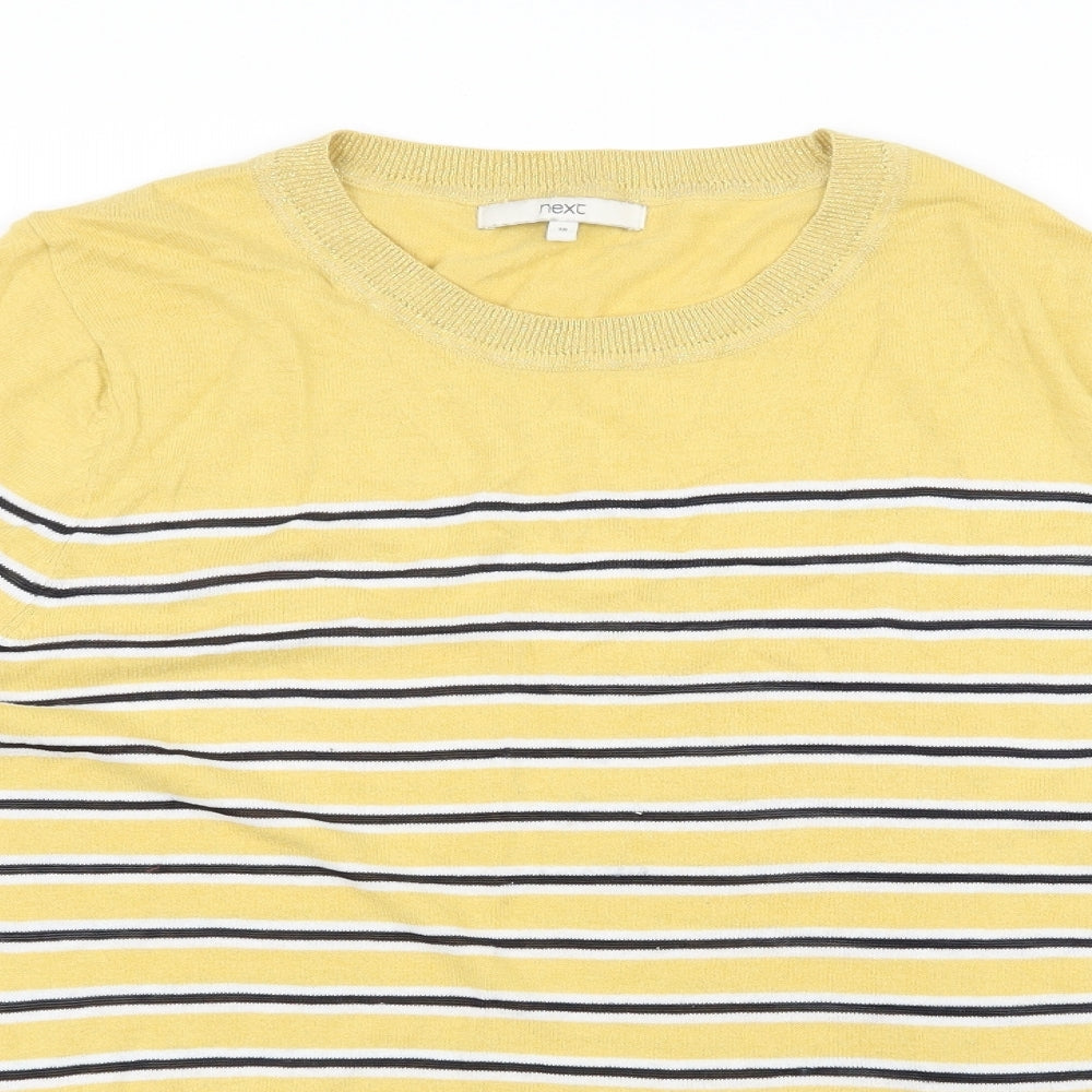 NEXT Womens Yellow Round Neck Striped Cotton Pullover Jumper Size 18
