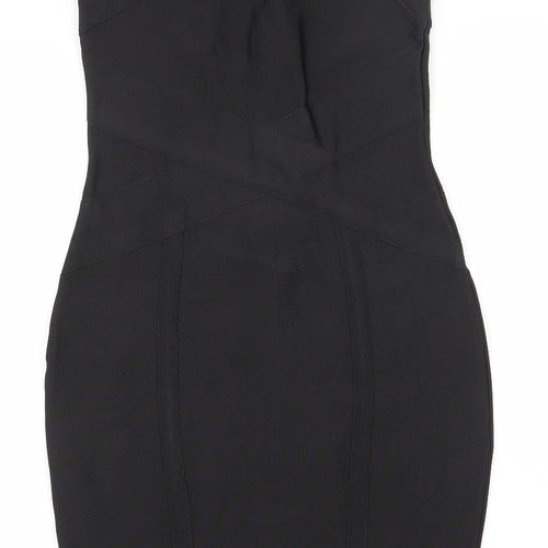 Lipsy Womens Black  Polyester Bodycon  Size 8  One Shoulder Zip
