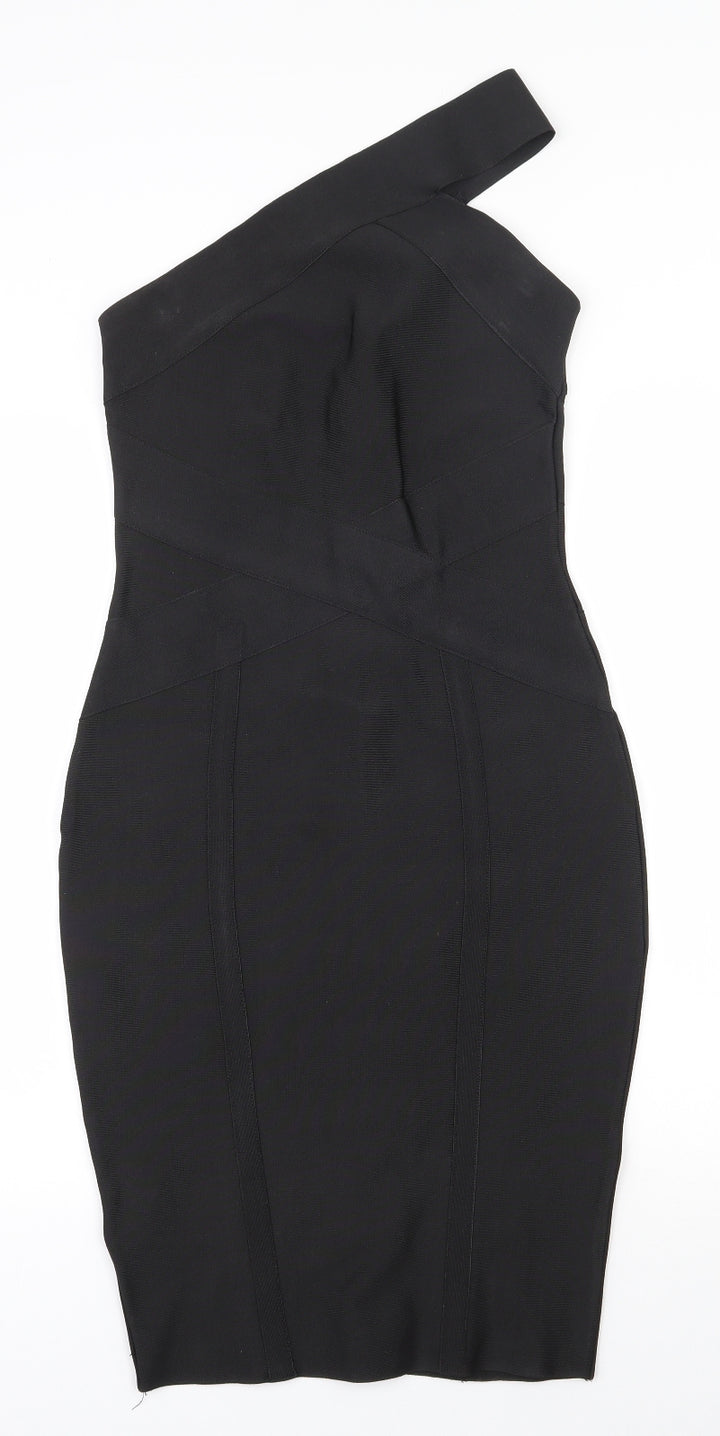 Lipsy Womens Black Polyester Bodycon Size 8 One Shoulder Zip