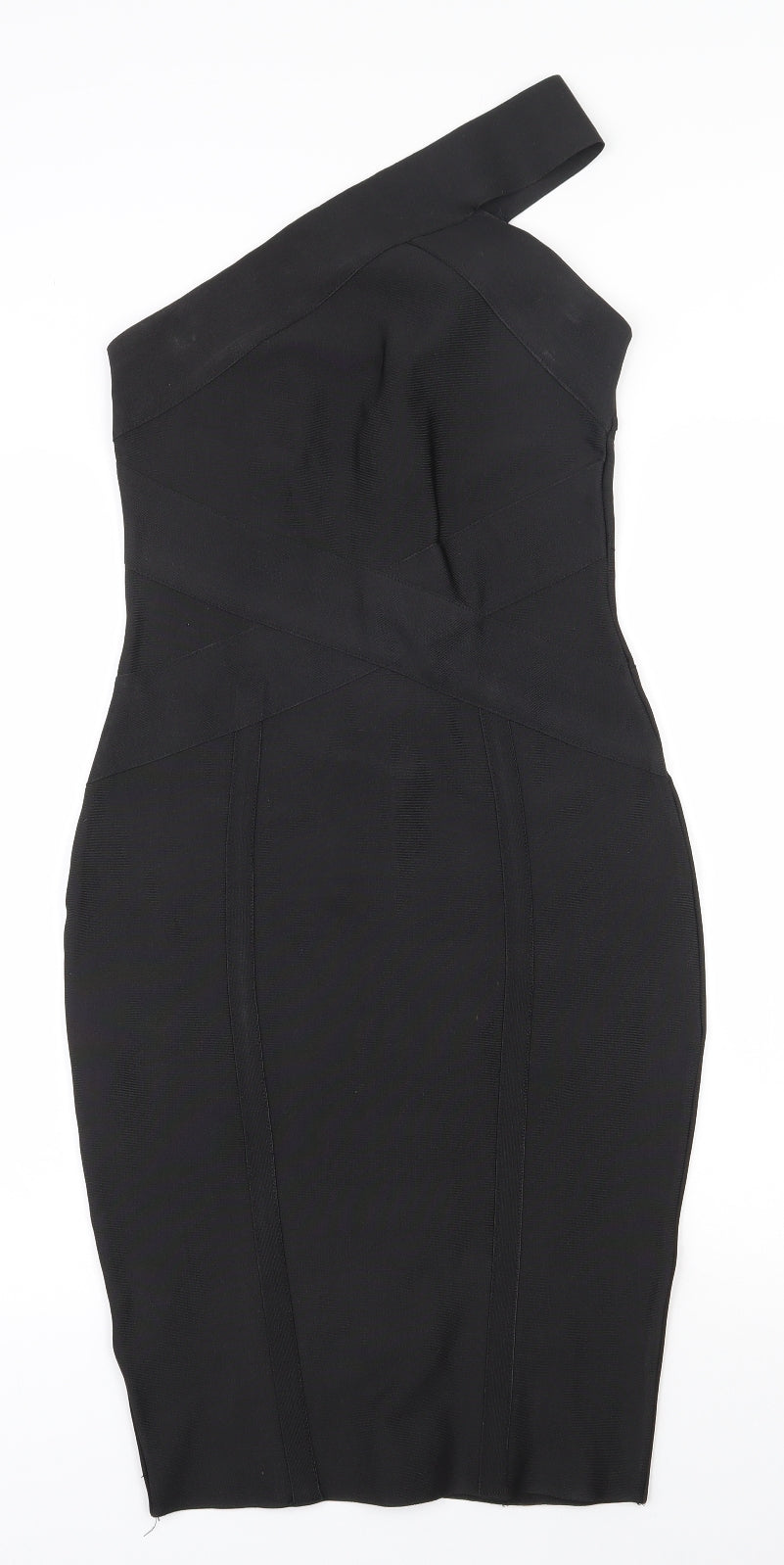 Lipsy Womens Black  Polyester Bodycon  Size 8  One Shoulder Zip