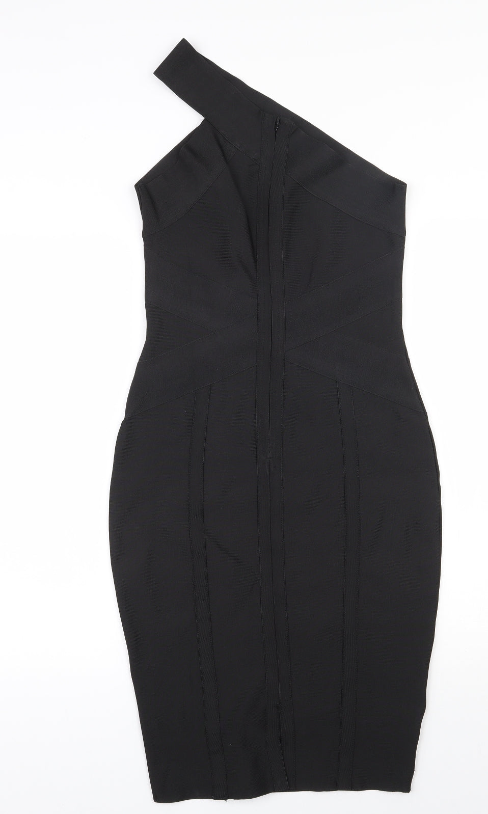 Lipsy Womens Black  Polyester Bodycon  Size 8  One Shoulder Zip