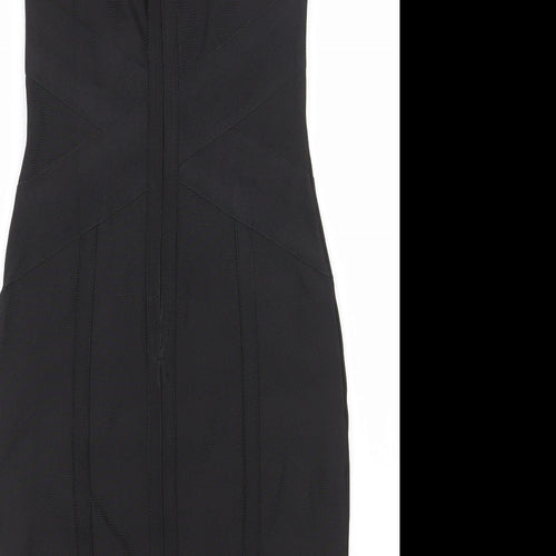 Lipsy Womens Black  Polyester Bodycon  Size 8  One Shoulder Zip
