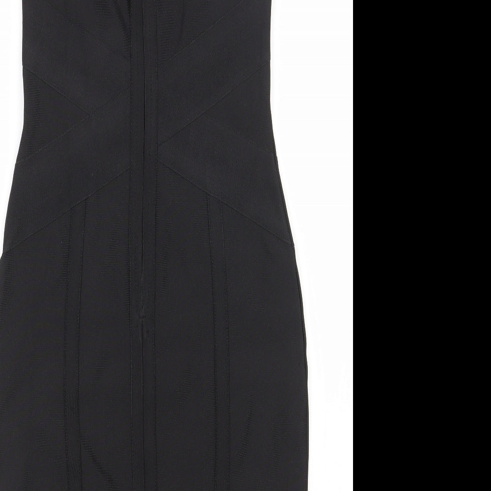 Lipsy Womens Black  Polyester Bodycon  Size 8  One Shoulder Zip