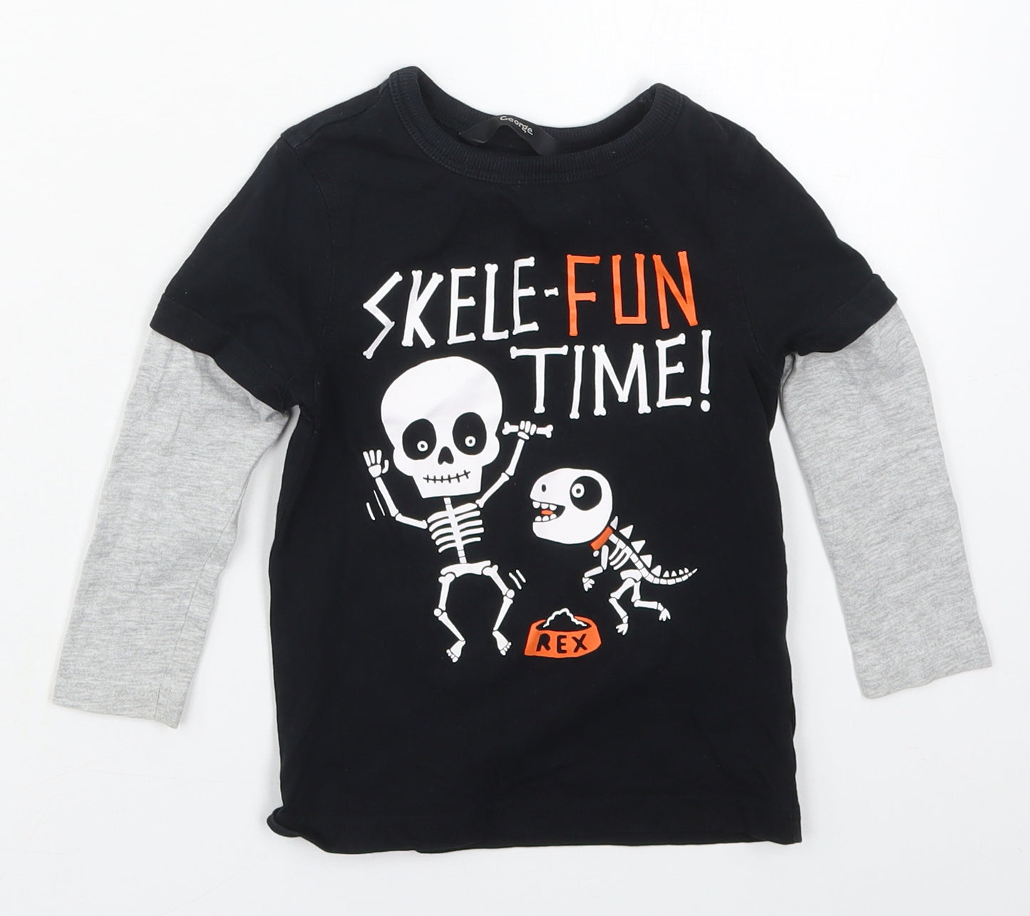George Boys Black  Cotton Basic T-Shirt Size 18-24 Months Crew Neck Pullover - Skele-Fun Time