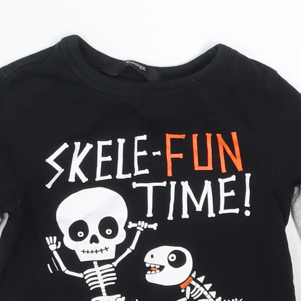 George Boys Black  Cotton Basic T-Shirt Size 18-24 Months Crew Neck Pullover - Skele-Fun Time