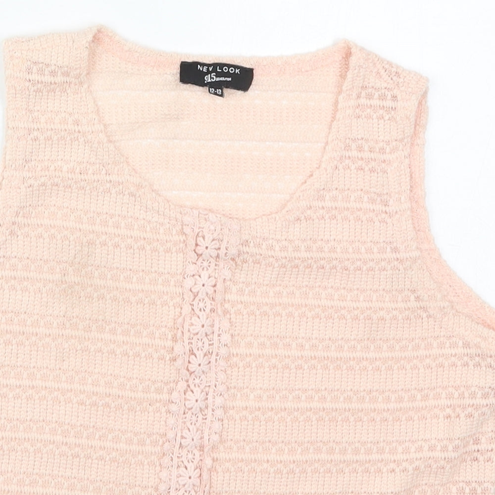 New Look Girls Pink  Polyester Basic Tank Size 12-13 Years Round Neck Pullover
