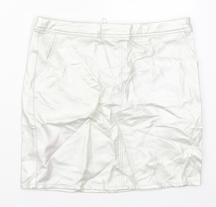 New Look Girls Silver Polyurethane Mini Skirt Size 13 Years Regular Zip