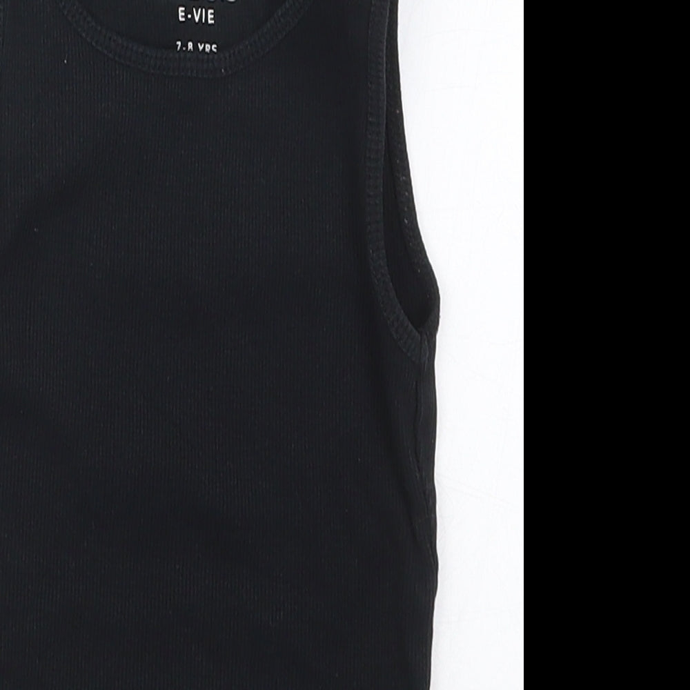 Evie Girls Black  Cotton Basic Tank Size 7-8 Years Round Neck Pullover