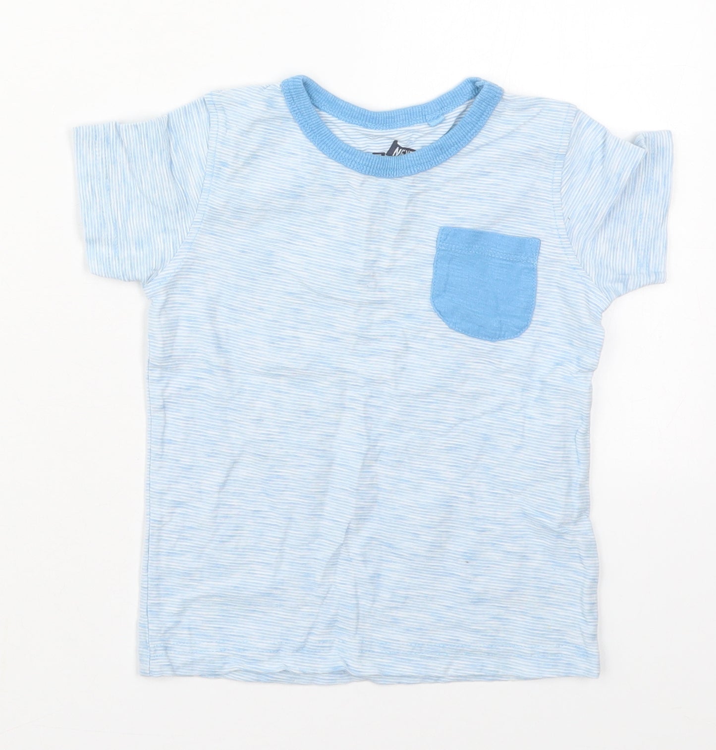 NEXT Boys Blue Striped Cotton Basic T-Shirt Size 18-24 Months Crew Neck Pullover