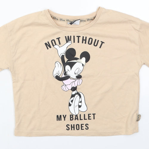 George Girls Beige  Polyester Basic T-Shirt Size 8-9 Years Crew Neck Pullover - Ballet Minnie Mouse