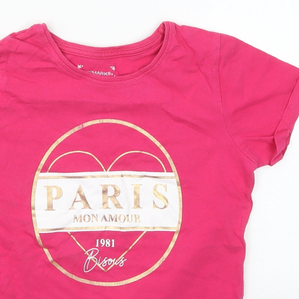 Primark Girls Pink  Cotton Basic T-Shirt Size 9-10 Years Crew Neck Pullover - Paris