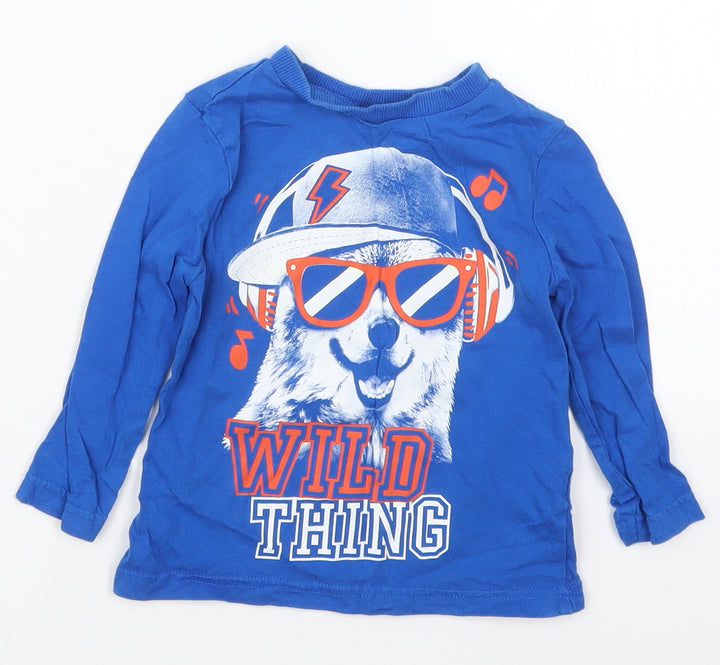 F&F Boys Blue  Cotton Basic T-Shirt Size 12-18 Months Crew Neck Pullover - Wild Thing