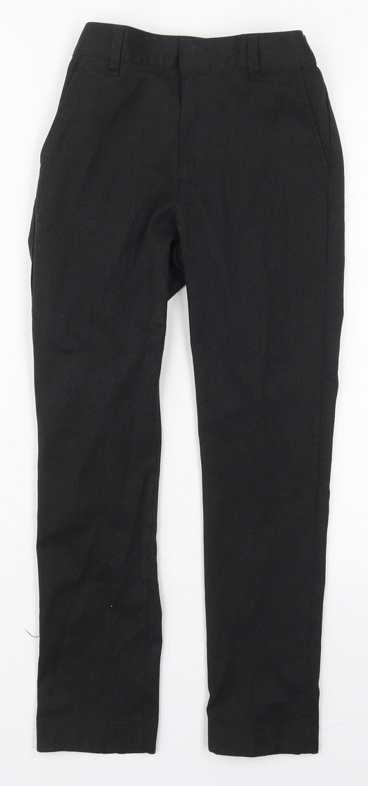 Front view of F&F boys’ grey polyester dress pants trousers, size 8-9, years regular hook & eye