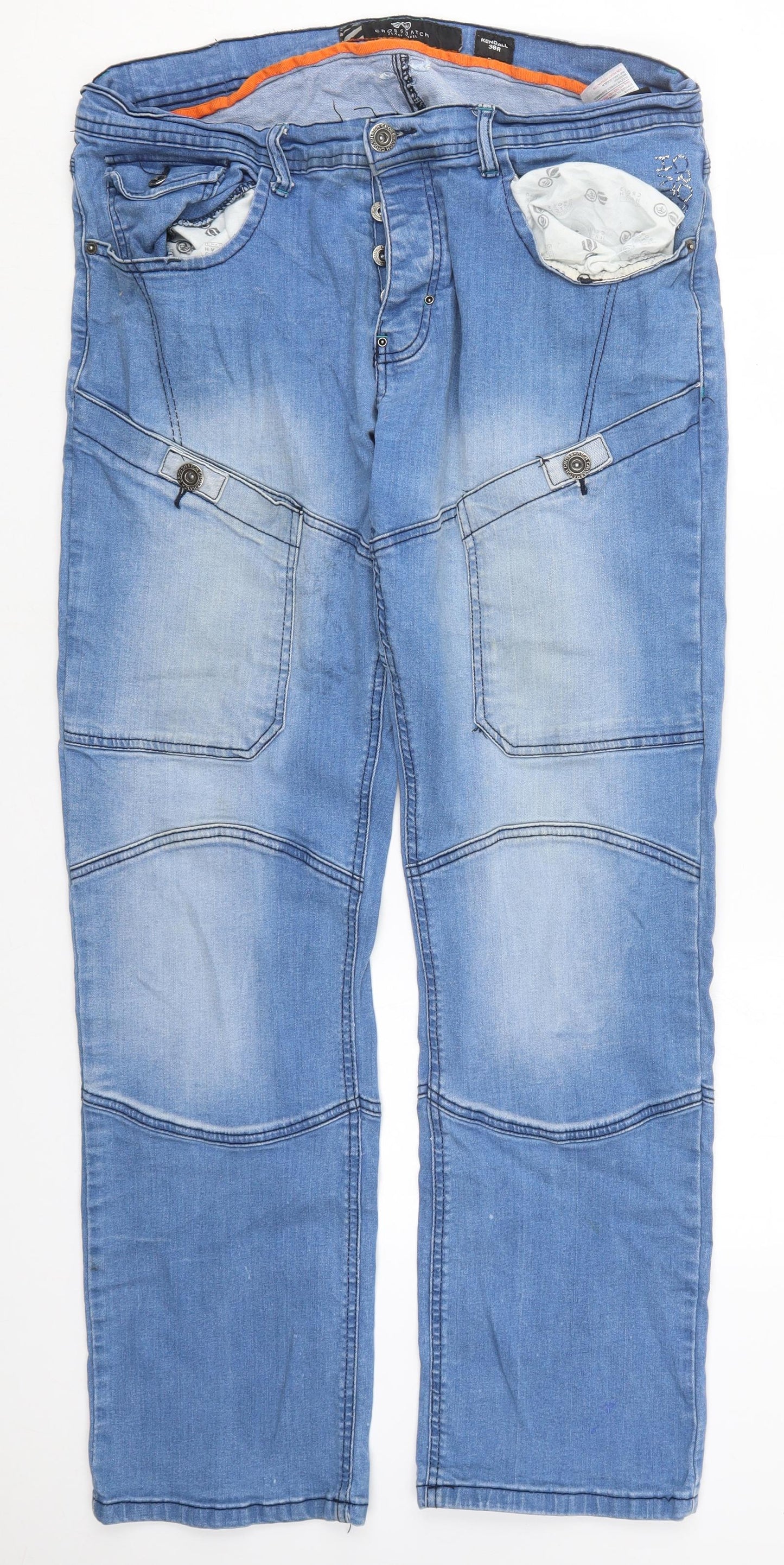 Crosshatch Mens Blue  Cotton Straight Jeans Size 38 L31 in Regular Button