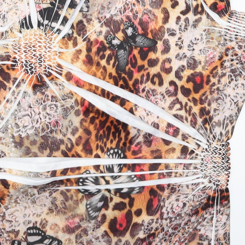 Gerard Womens Brown Animal Print Polyester Basic T-Shirt Size 14 Round Neck