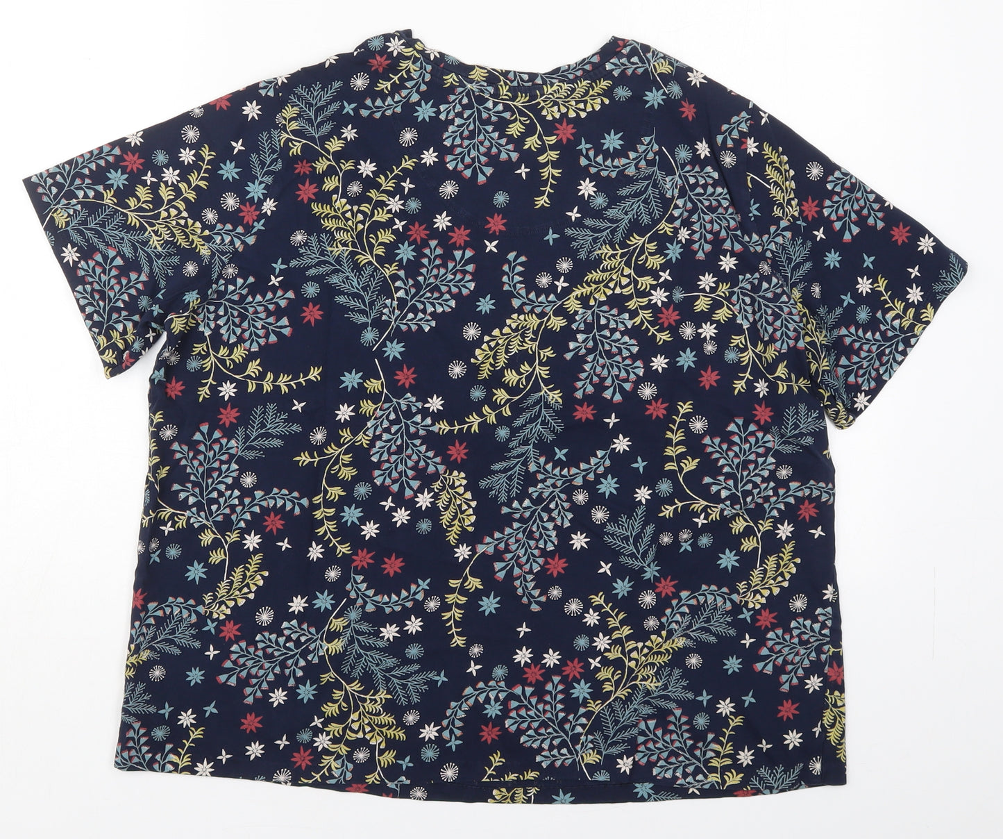Marks and Spencer Womens Blue Floral Cotton Basic T-Shirt Size 18 Crew Neck
