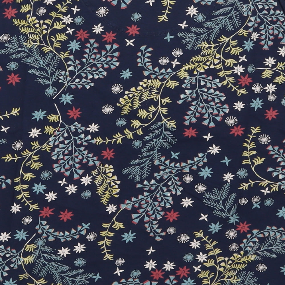 Marks and Spencer Womens Blue Floral Cotton Basic T-Shirt Size 18 Crew Neck