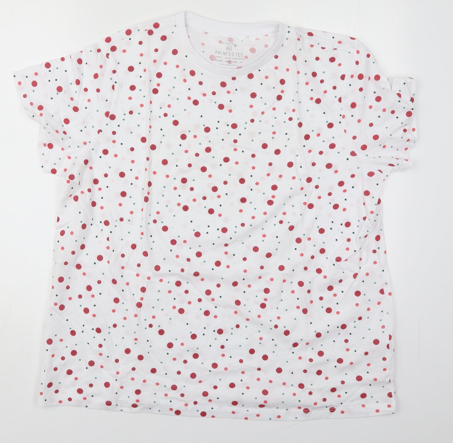 Primark Womens White Polka Dot Cotton Basic T-Shirt Size 18 Crew Neck