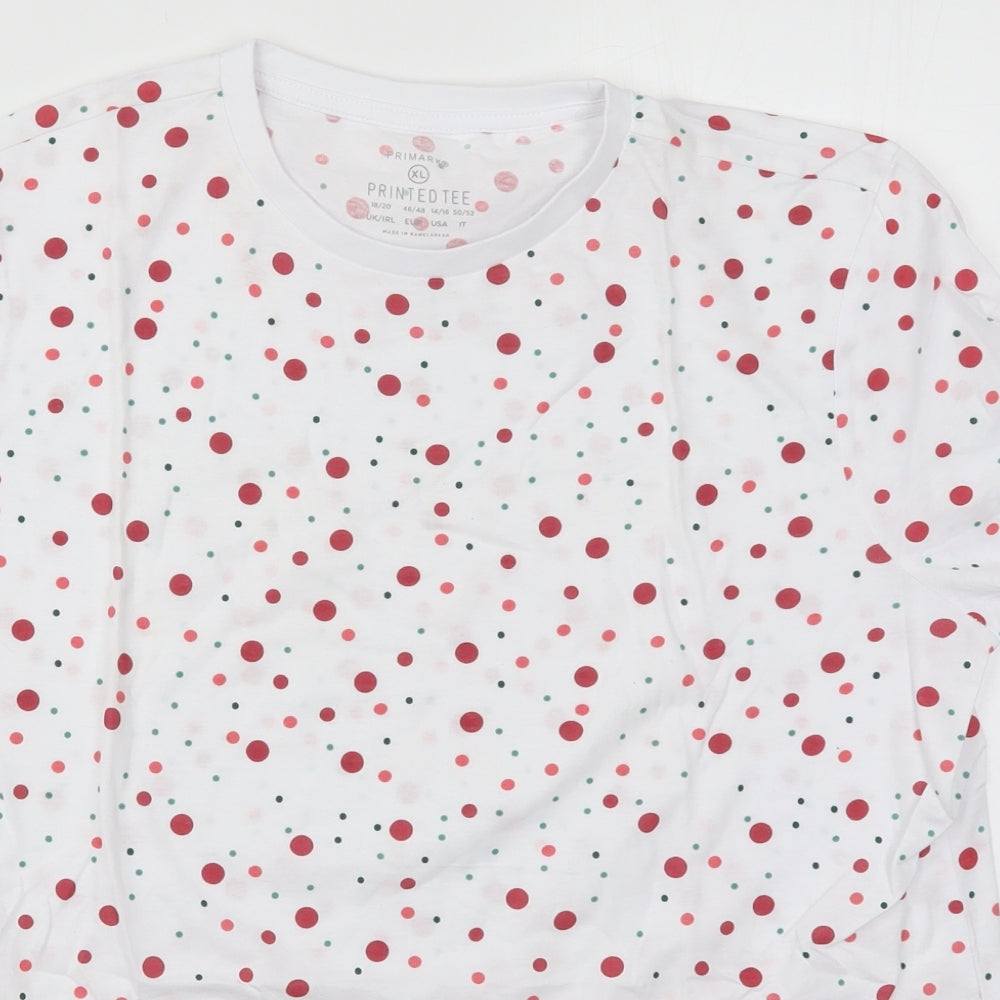 Primark Womens White Polka Dot Cotton Basic T-Shirt Size 18 Crew Neck