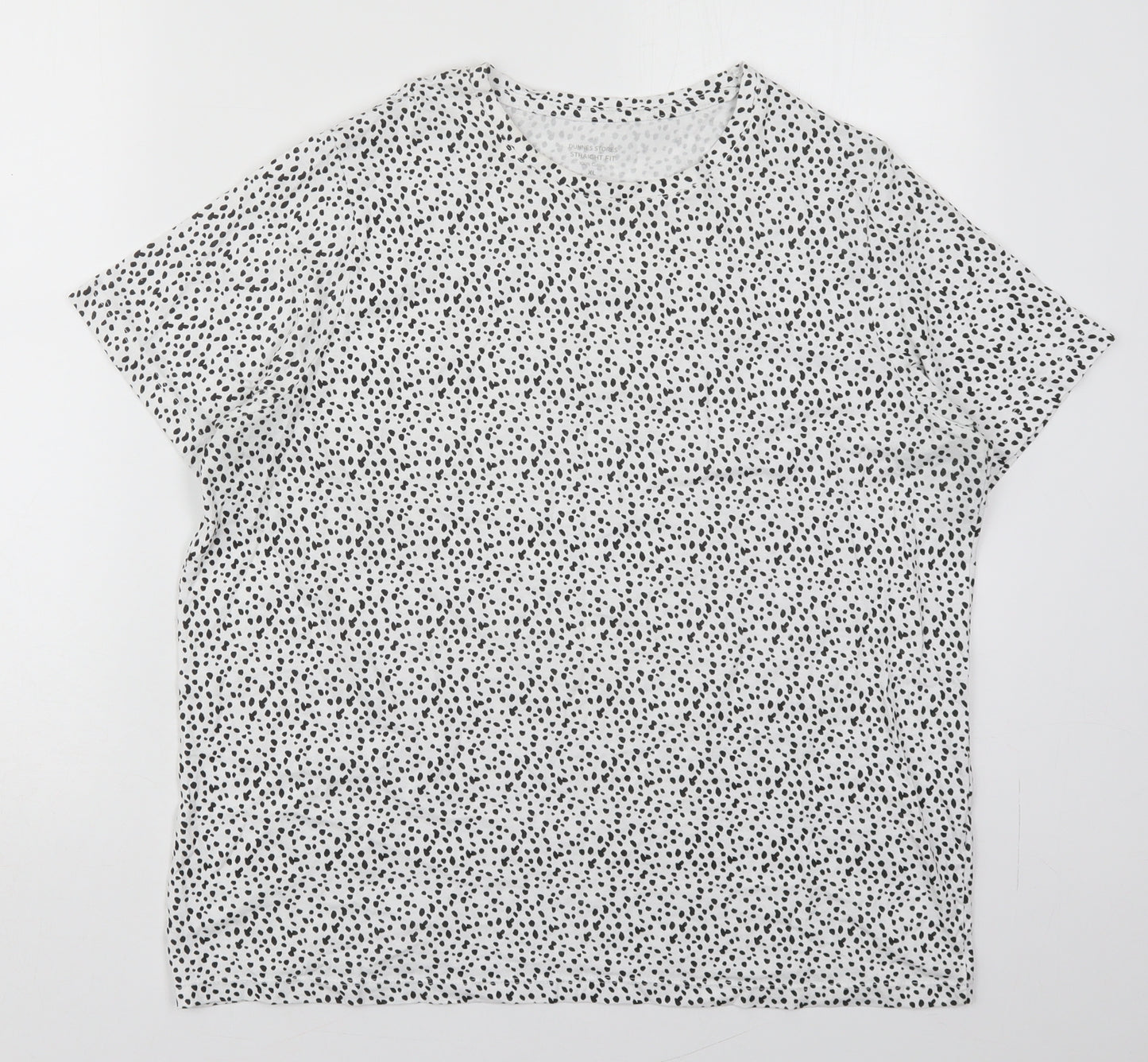 Dunnes Womens White  Cotton Basic T-Shirt Size XL Crew Neck - Spotted