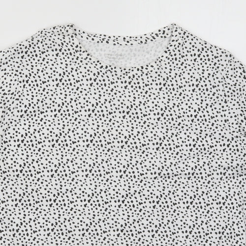 Dunnes Womens White  Cotton Basic T-Shirt Size XL Crew Neck - Spotted