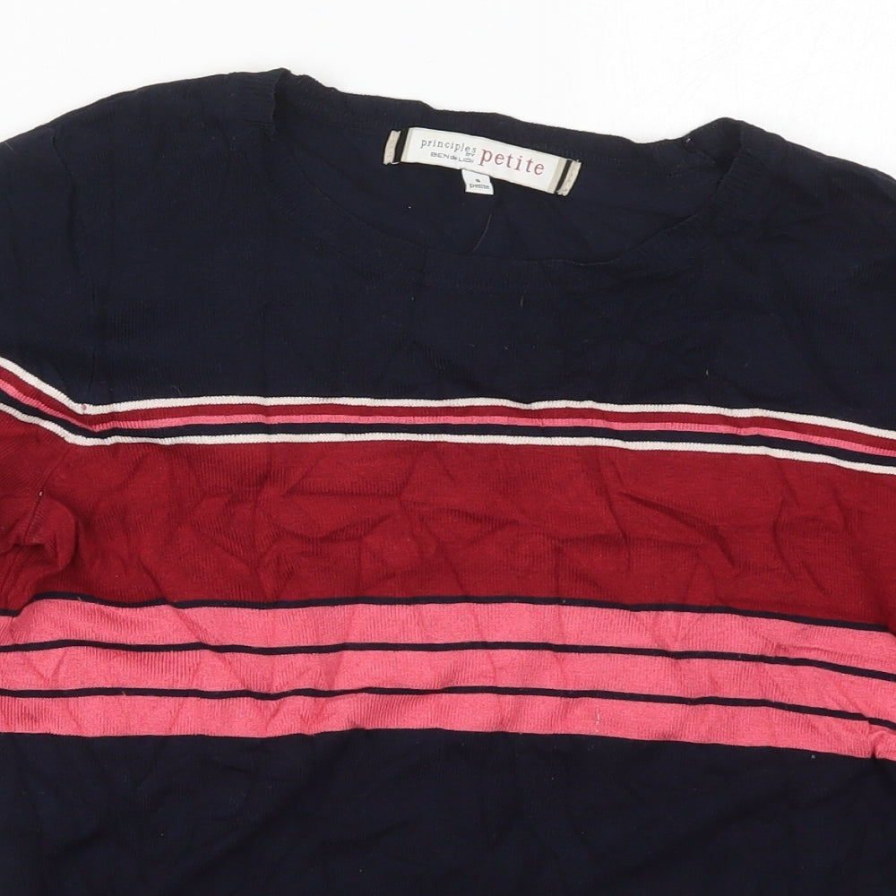 Principles Womens Pink Round Neck Striped Viscose Pullover Jumper Size 8