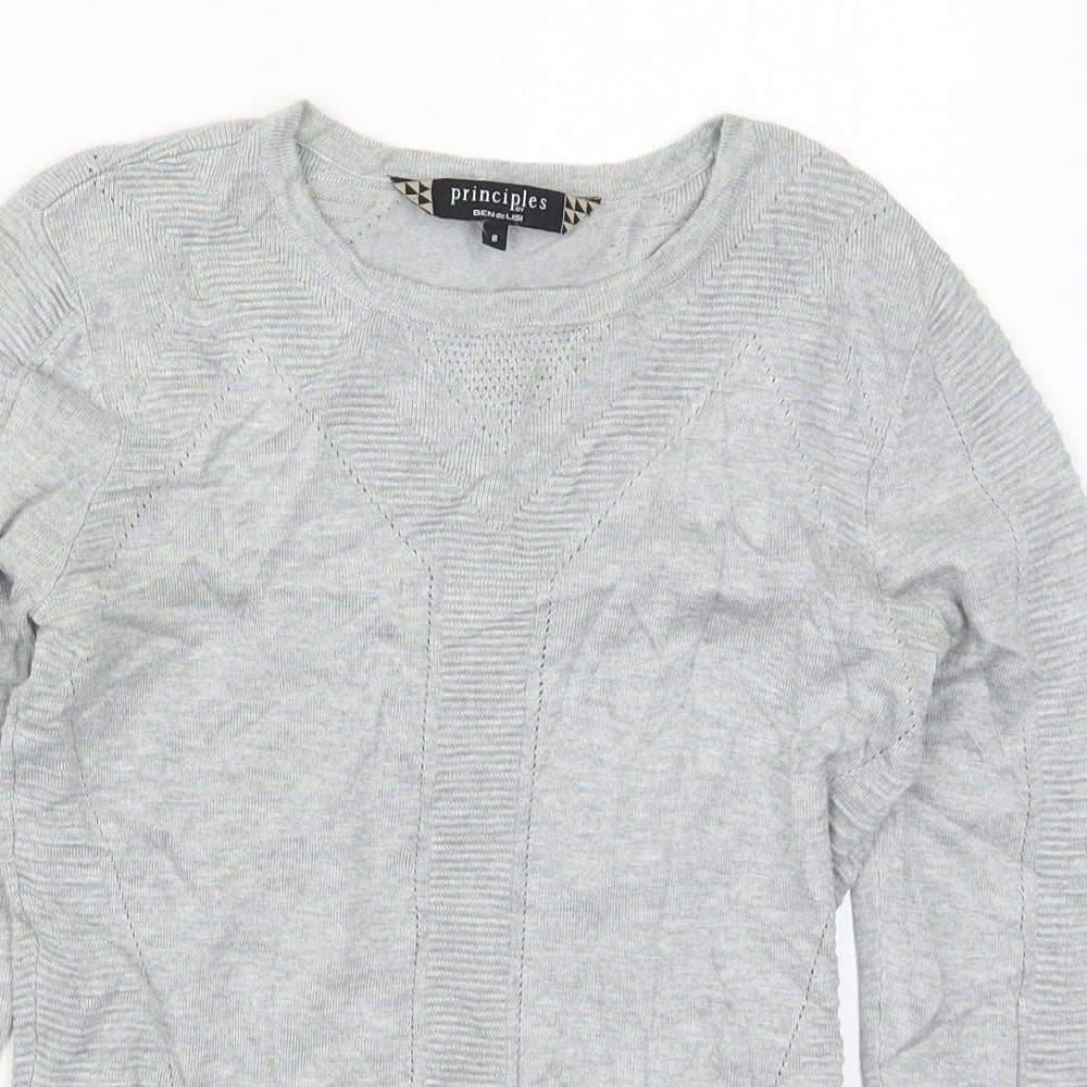 Principles Womens Grey Round Neck  Viscose Pullover Jumper Size 8