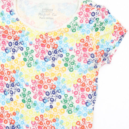 Matalan Womens Multicoloured Floral Cotton Basic T-Shirt Size 8 Round Neck