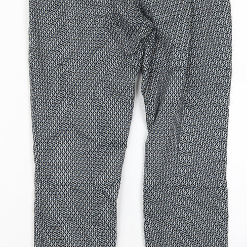 H&M Womens Blue Geometric Cotton Carrot Trousers Size 8 L27 in Regular Zip