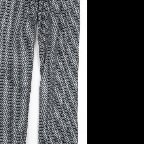 H&M Womens Blue Geometric Cotton Carrot Trousers Size 8 L27 in Regular Zip