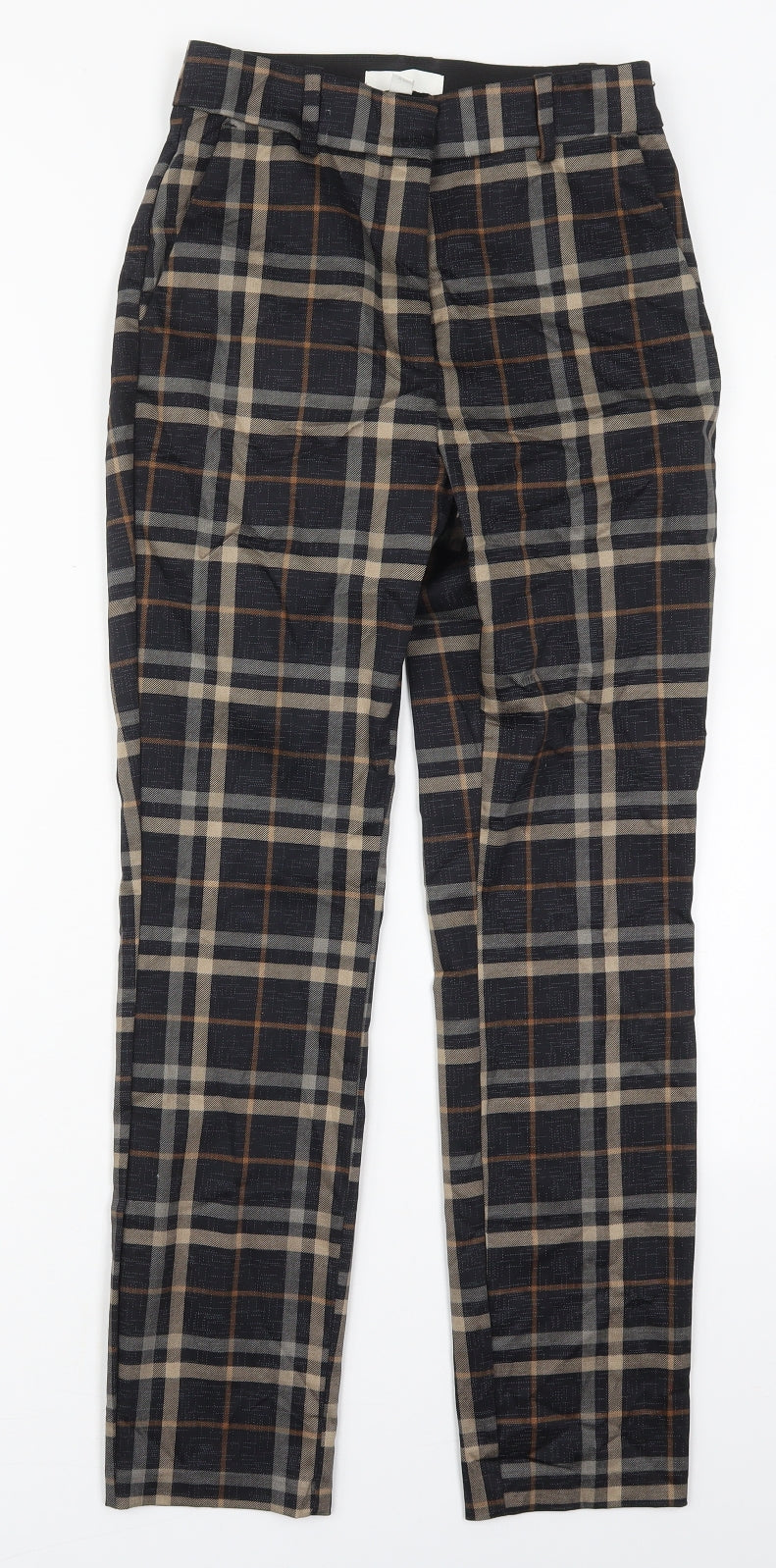 H&M Womens Black Check Cotton Trousers  Size 8 L27 in Regular Hook & Eye - Brown