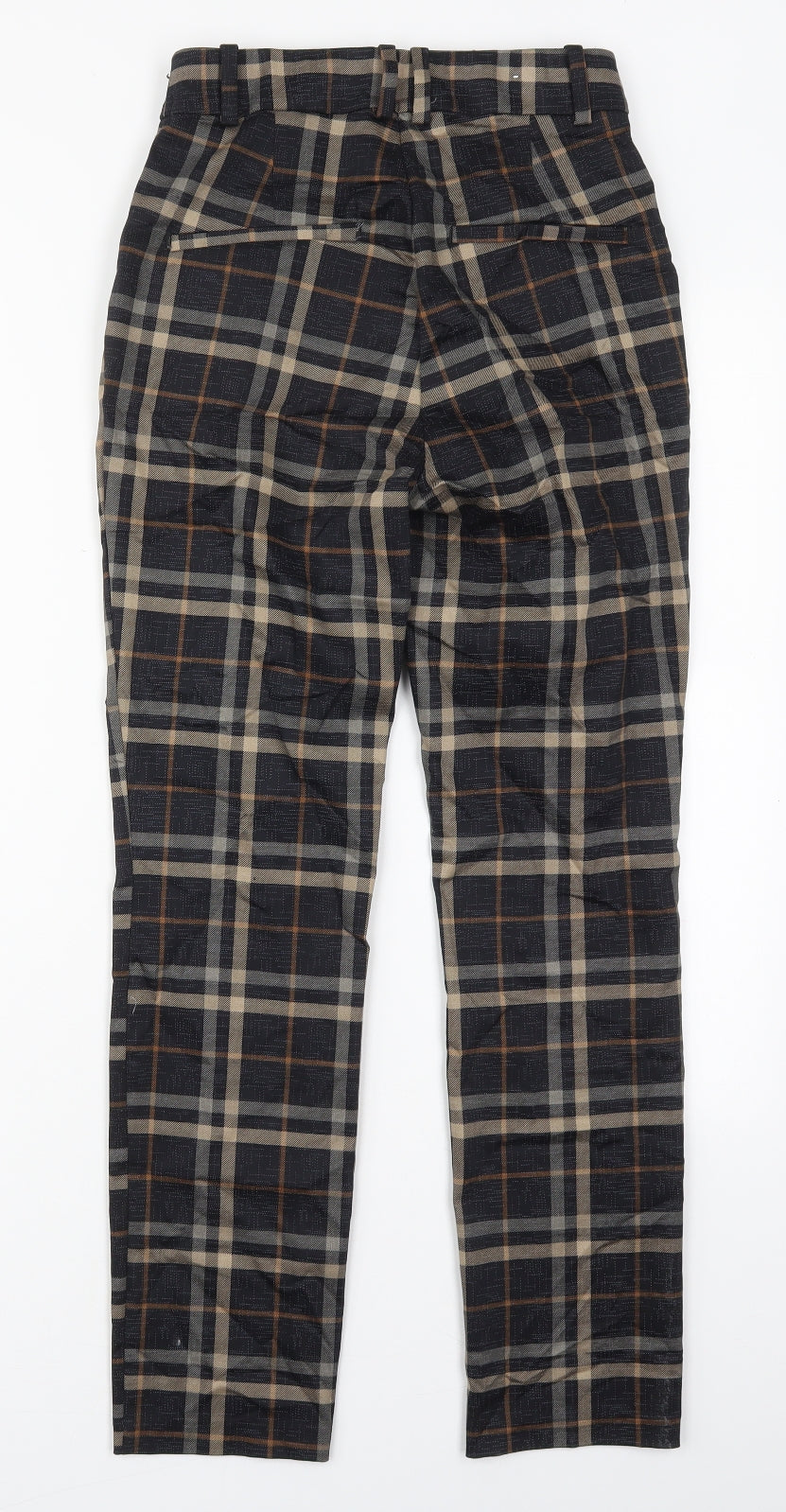 H&M Womens Black Check Cotton Trousers  Size 8 L27 in Regular Hook & Eye - Brown
