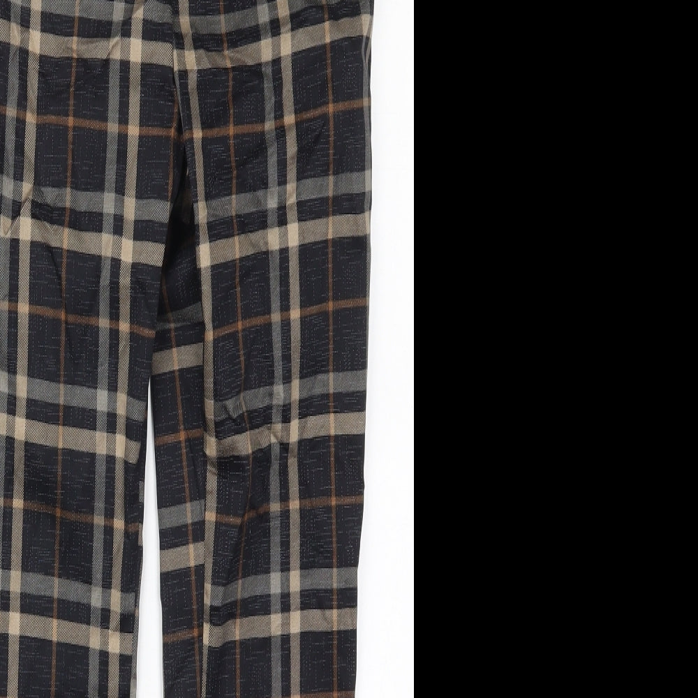 H&M Womens Black Check Cotton Trousers  Size 8 L27 in Regular Hook & Eye - Brown