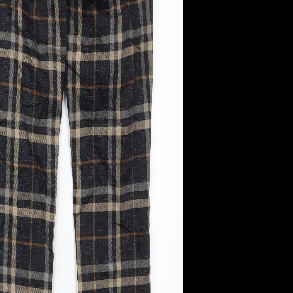 H&M Womens Black Check Cotton Trousers  Size 8 L27 in Regular Hook & Eye - Brown