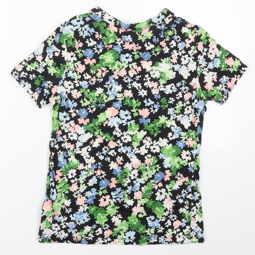 H&M Womens Green Floral Cotton Basic T-Shirt Size XS Crew Neck