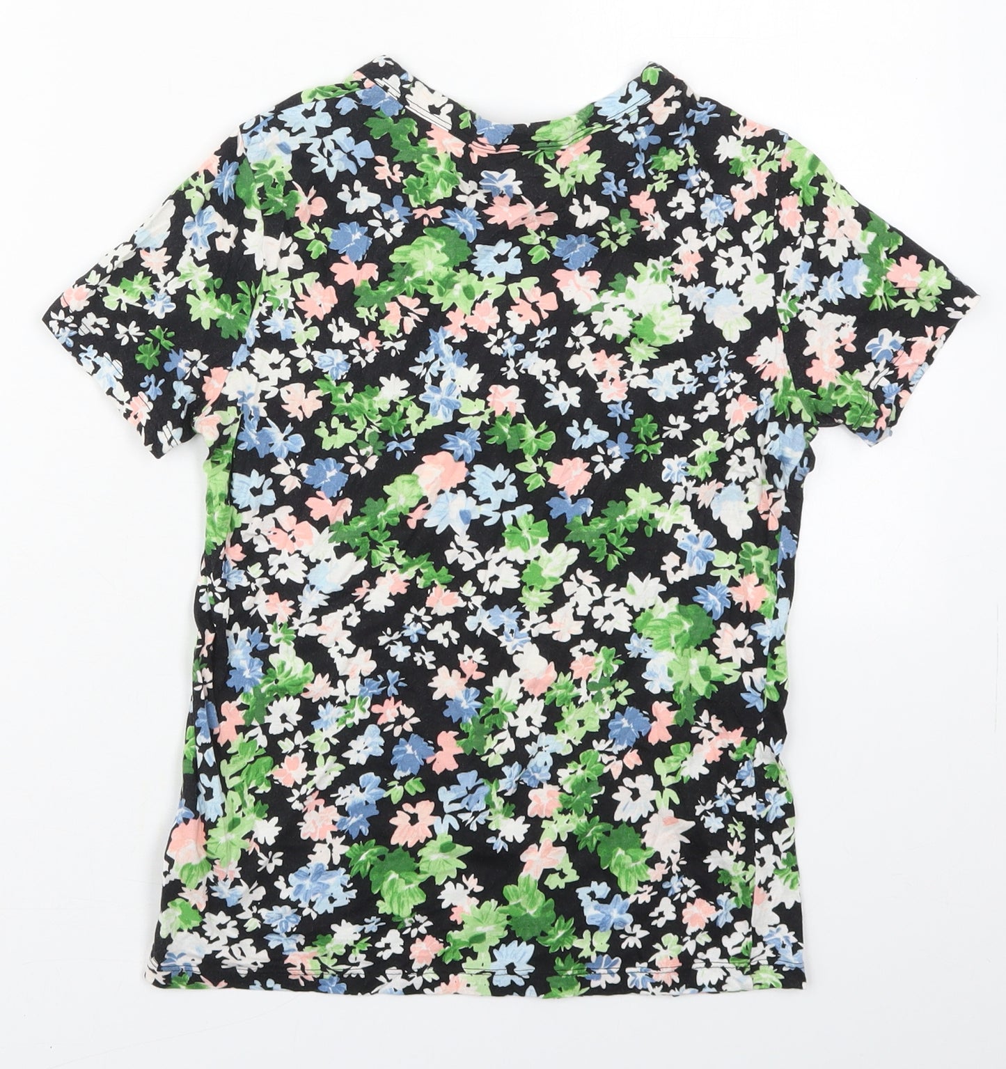 H&M Womens Green Floral Cotton Basic T-Shirt Size XS Crew Neck