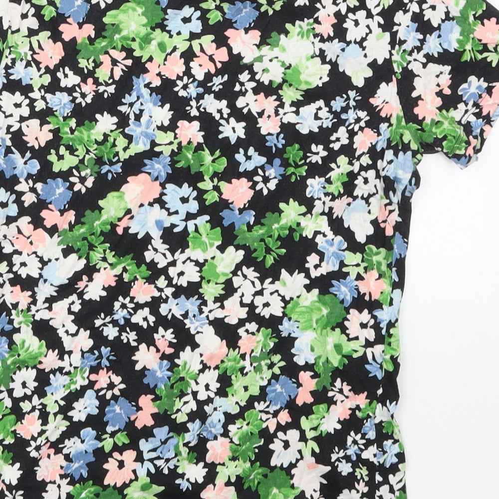 H&M Womens Green Floral Cotton Basic T-Shirt Size XS Crew Neck