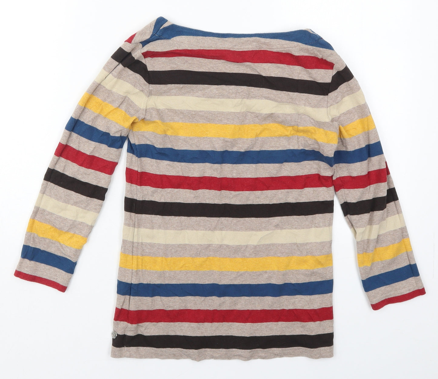 Maine Womens Beige Striped Cotton Basic T-Shirt Size 8 Round Neck - Red Blue and Yellow