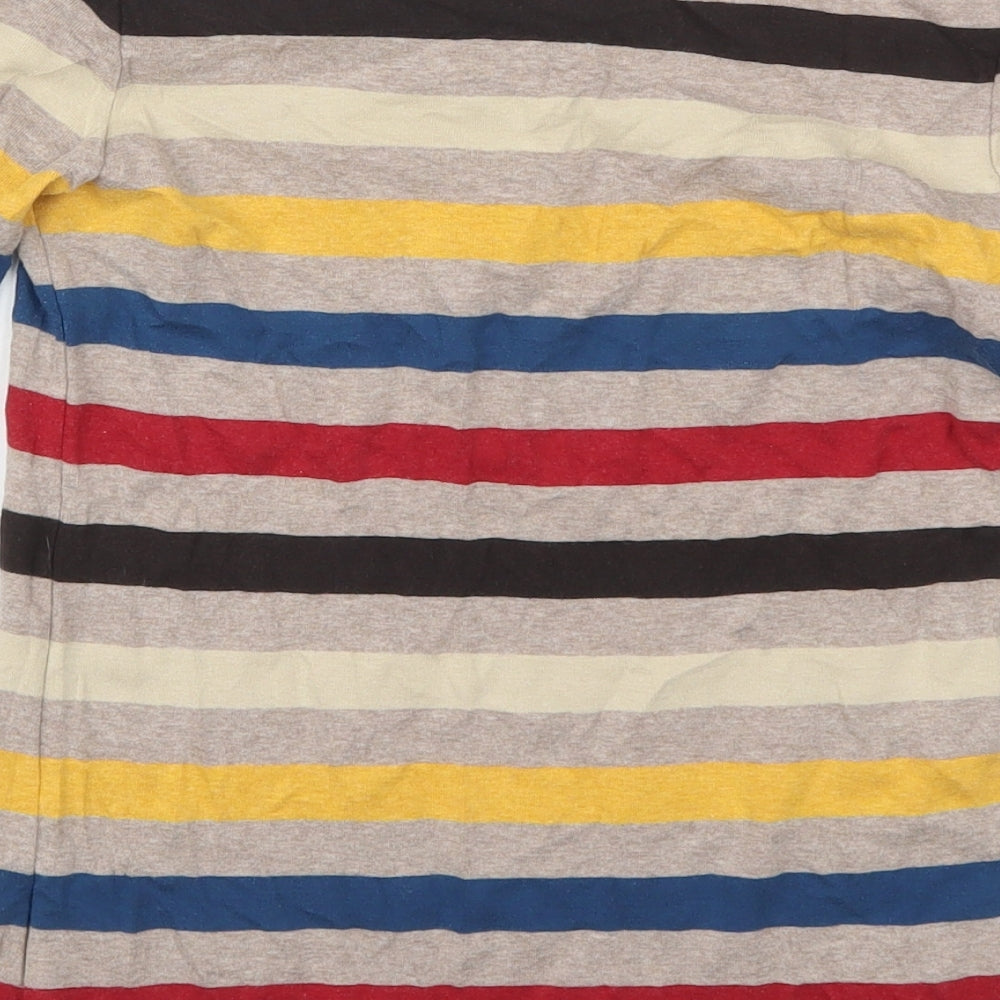 Maine Womens Beige Striped Cotton Basic T-Shirt Size 8 Round Neck - Red Blue and Yellow