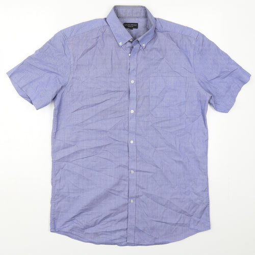Taylor & Wright Mens Blue  Cotton  Button-Up Size 15.5 Collared Button