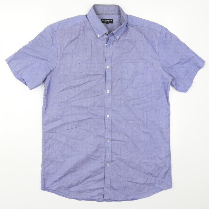 Taylor & Wright Mens Blue Cotton Button-Up Size 15.5 Collared Button