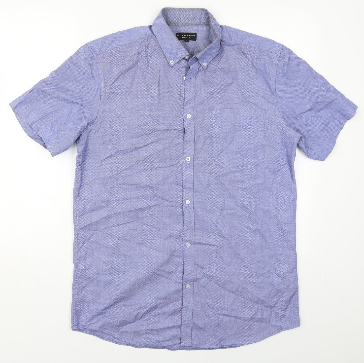 Taylor & Wright Mens Blue  Cotton  Button-Up Size 15.5 Collared Button