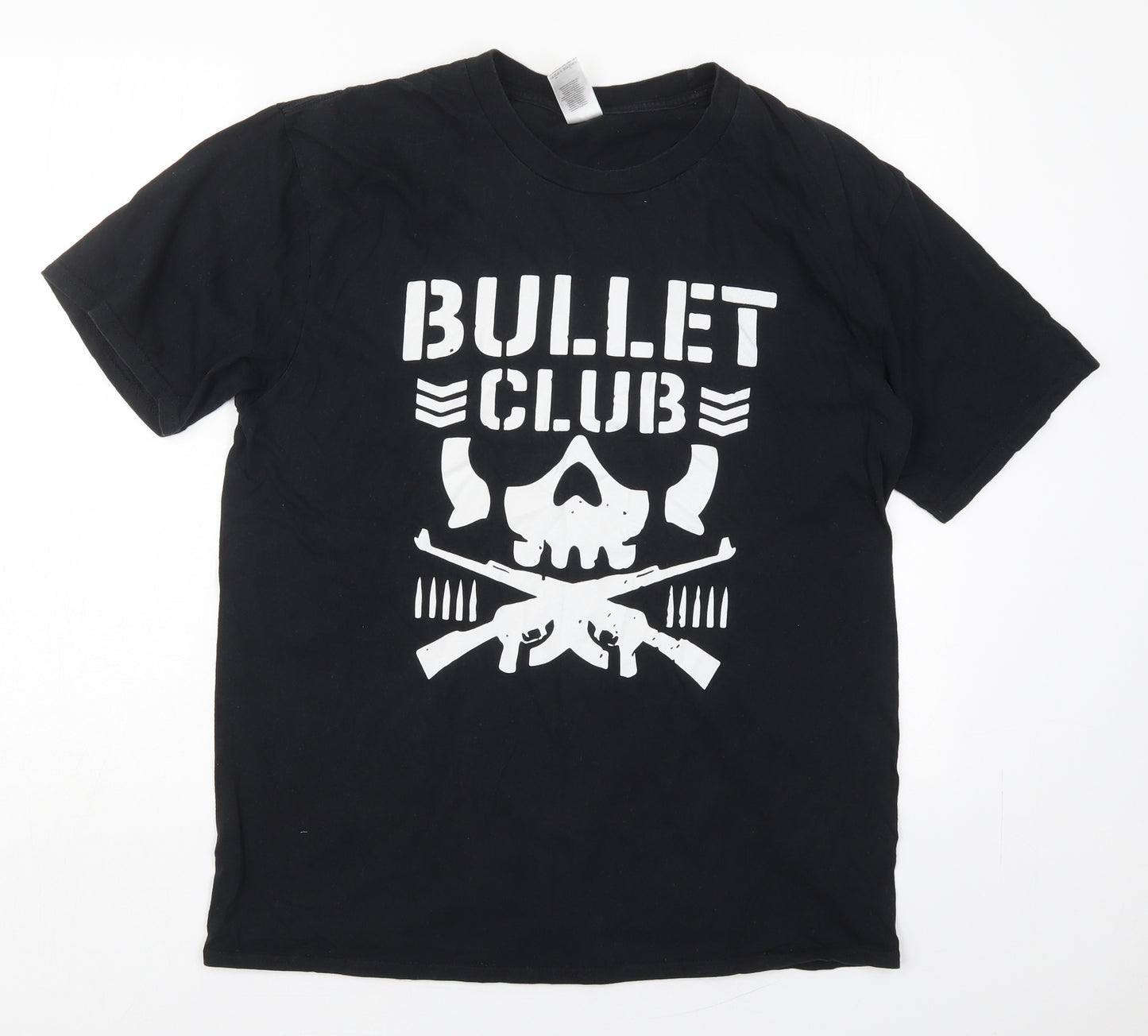 Gildan Mens Black  Cotton  T-Shirt Size L Crew Neck  - Bullet Club