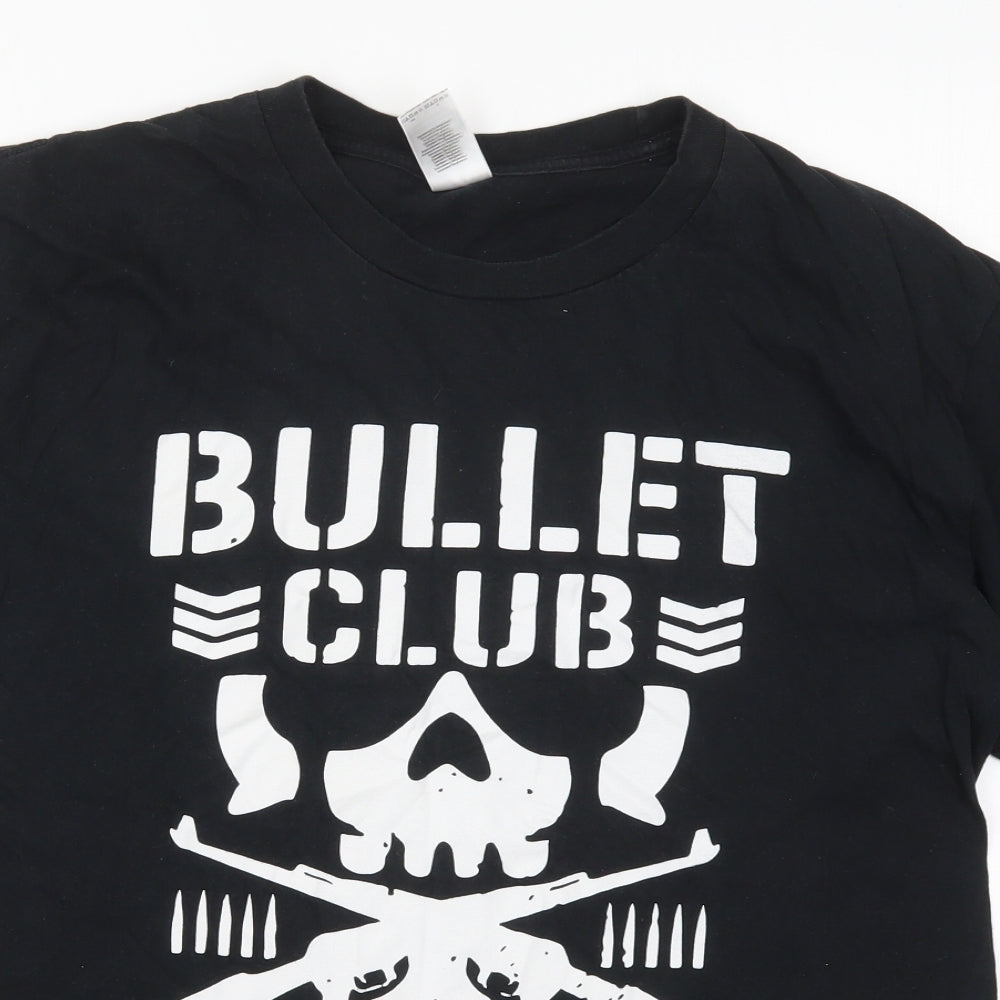 Gildan Mens Black  Cotton  T-Shirt Size L Crew Neck  - Bullet Club