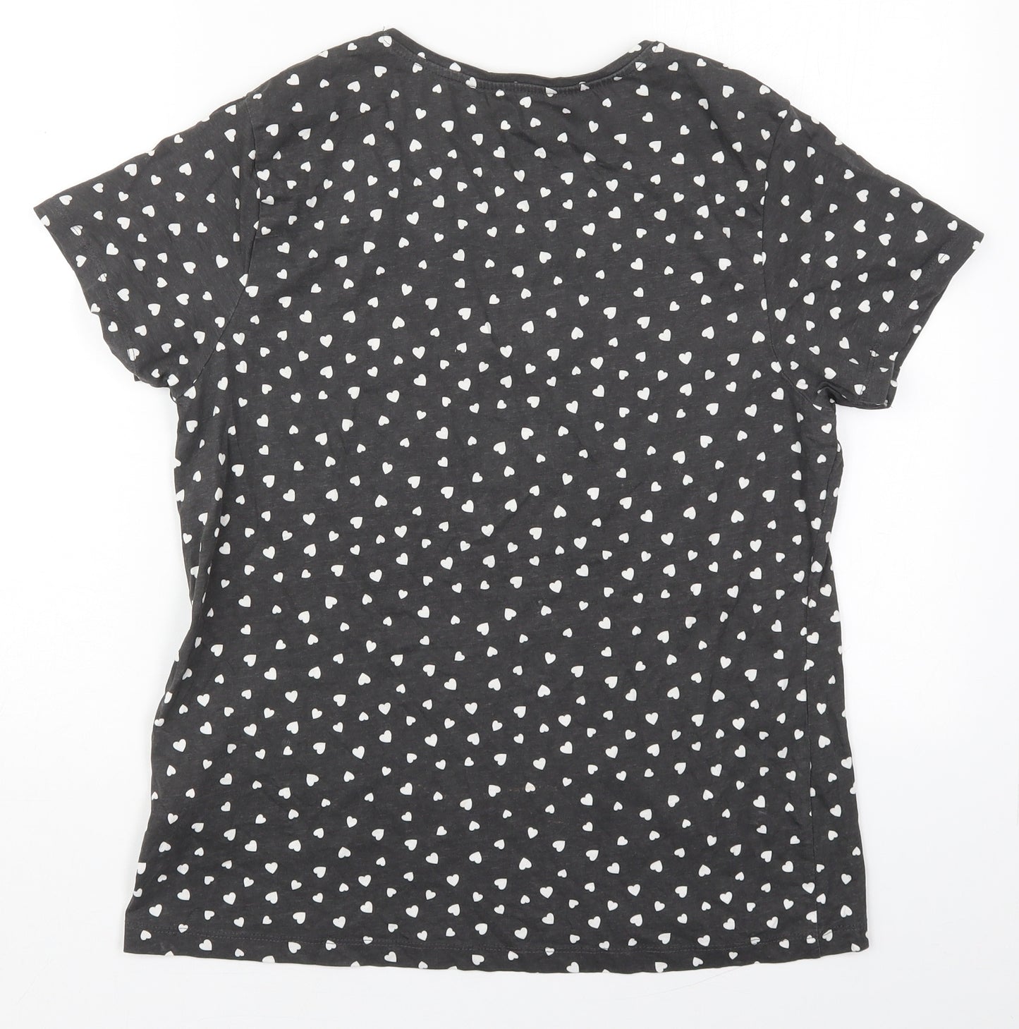 Primark Womens Grey Geometric Cotton Basic T-Shirt Size 14 Crew Neck - Hearts